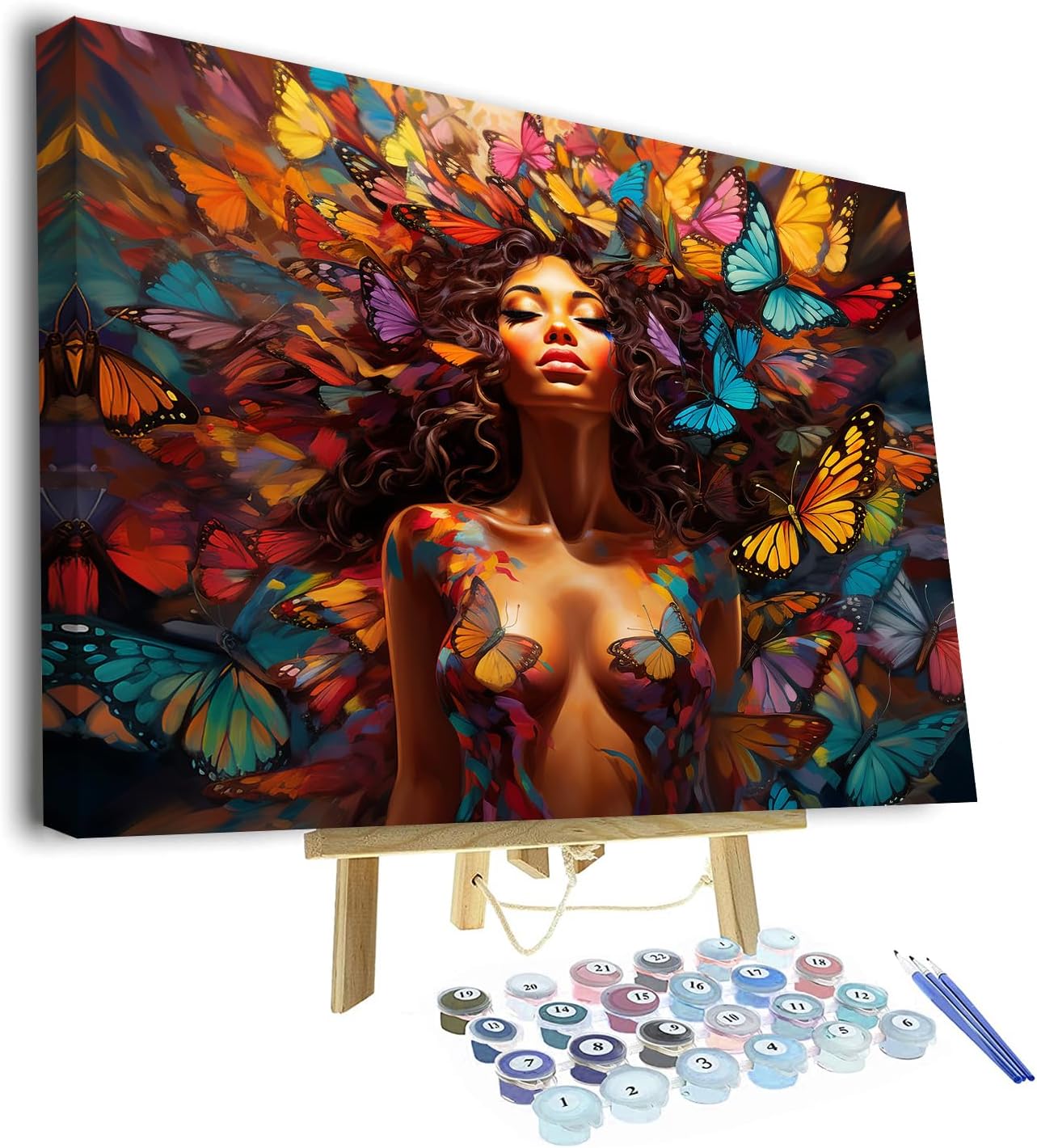 Rebotipy Girl Paint by Numbers, Butterfly Girl Paint by Number for Adults Beginner Painting On Canvas DIY Lovely Girl Paint by Number Kits Oil Painting Arts for Home Wall Decor 16X20 Inch with Frame