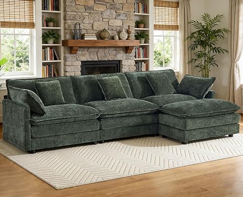 Miniatura 21 de Sofá seccional modular en forma de U, sofá esquinero de chenilla de gran tamaño, cómodo sofá nube con otomana chaise, sofás seccionales modernos de