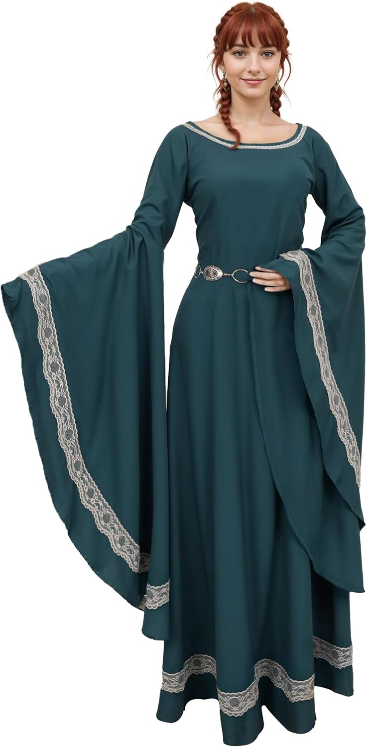 Daizbella Renaissance Dress Gown for Women - Medieval Dress with Lace Decoration for Halloween Party or Renaissance Fair