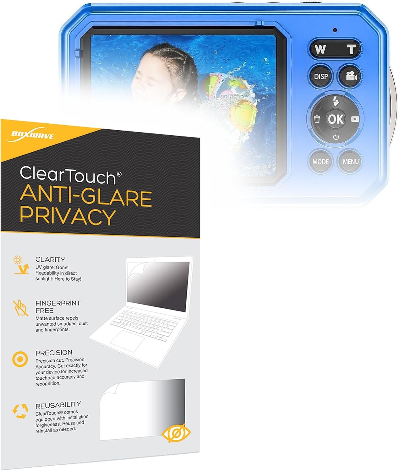 BoxWave Screen Protector Compatible With SiSuSy UP006 Digital Camera (2.88 in) - ClearTouch Anti-Glare Privacy (2-Pack), Privacy Screen Protector Flexible Film Anti-Glare