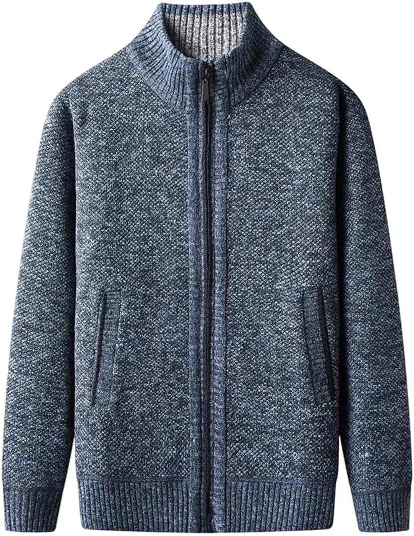 Men's High Collar Fleece-Lined Knitted Top Autumn Winter Warm Casual Long Sleeve Fashion Jacket