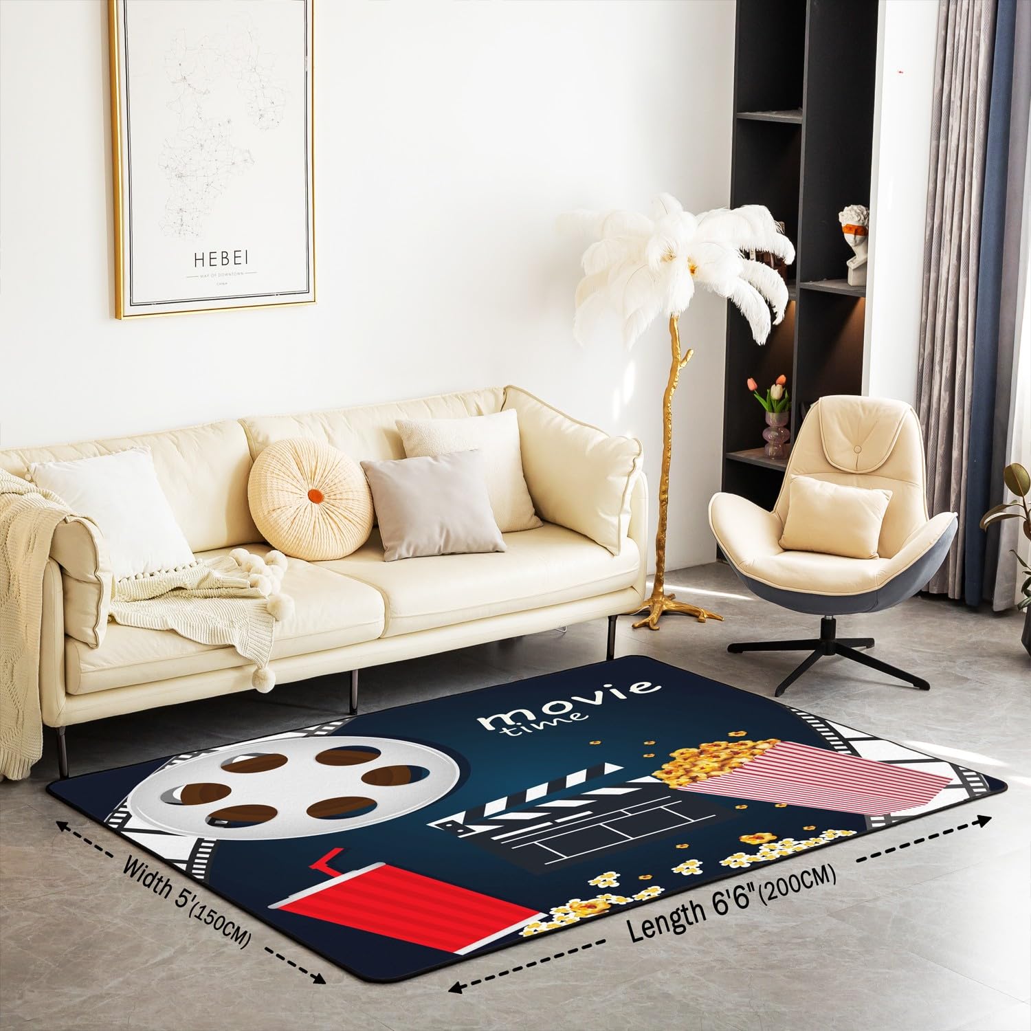 Tappeto con decorazione cinematografica, 150 x 200 cm, biglietto del cinema, tappeto per soggiorno, per bambini, ragazzi e ragazze, decorazione per cinema, tappeto decorativo a tema cinematografico