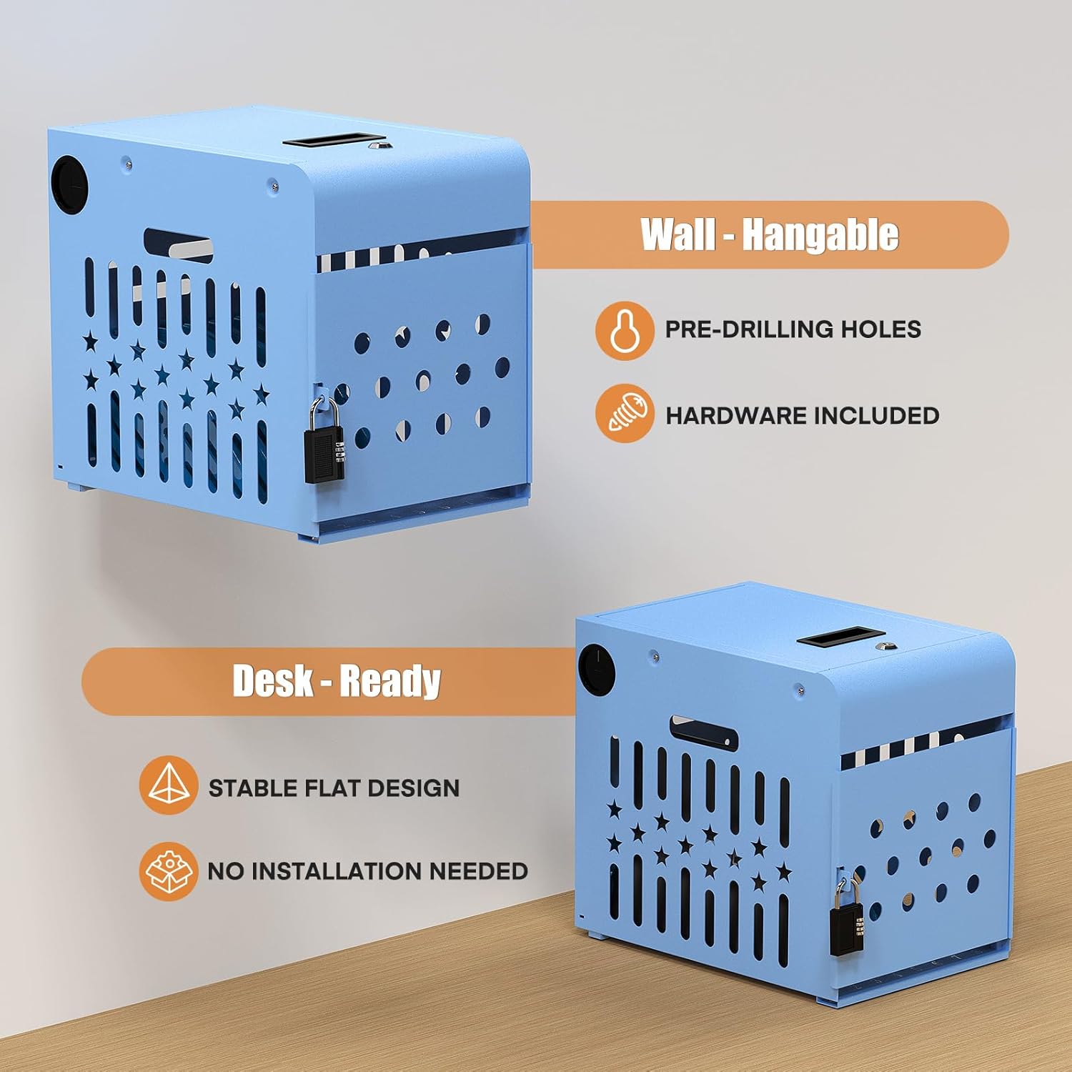 8 Tablet Charging Station Lock Box - Fits 14" Screen, Steel Case & Lockable Door,2 Keys Included - for Chromebook,ipads,Laptop and Tablets - Ideal for Offices, Classrooms and Hospitals(Blue)