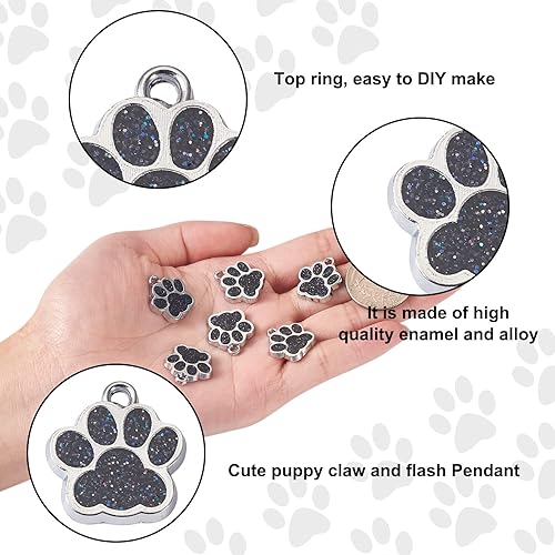Miniatura 6 de Crafans Dijes de pata de perro y gato con polvo de purpurina, esmalte de aleación de huella de cachorro, dijes de huellas de patas, colgantes para