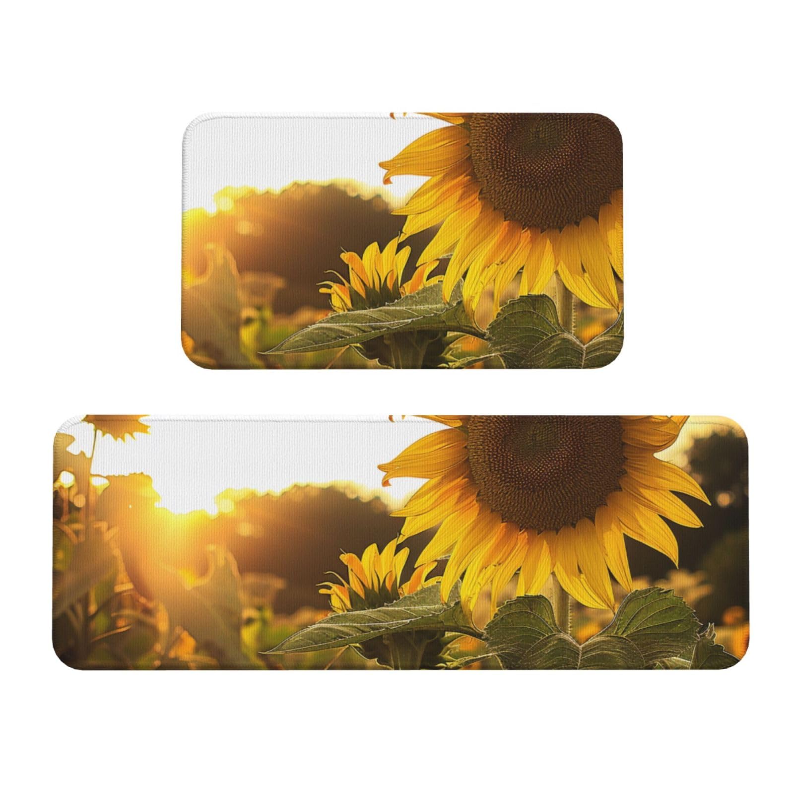 Küchenmatten mit Sonnenblumen-Motiv, bedruckt, rutschfest, saugfähig, für Urlaub, Party, Zuhause, Küche, Büro, 2 Stück