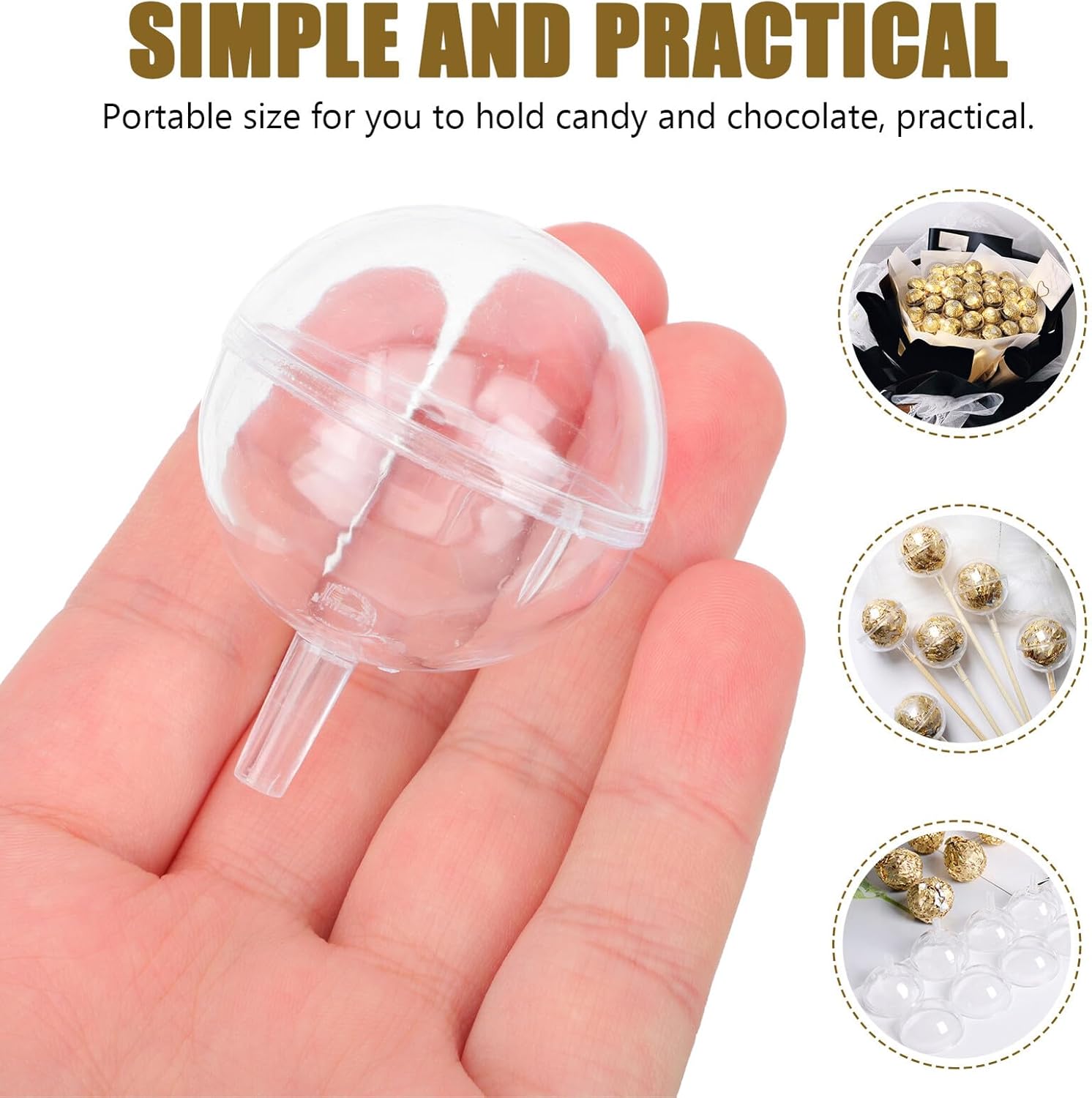 DOITOOL Chocolate Candy Holder Plastic Boxes round Candy Wrappers Case for Party Bouquet Supplies 100pcs Holders 100 Natural Sticks