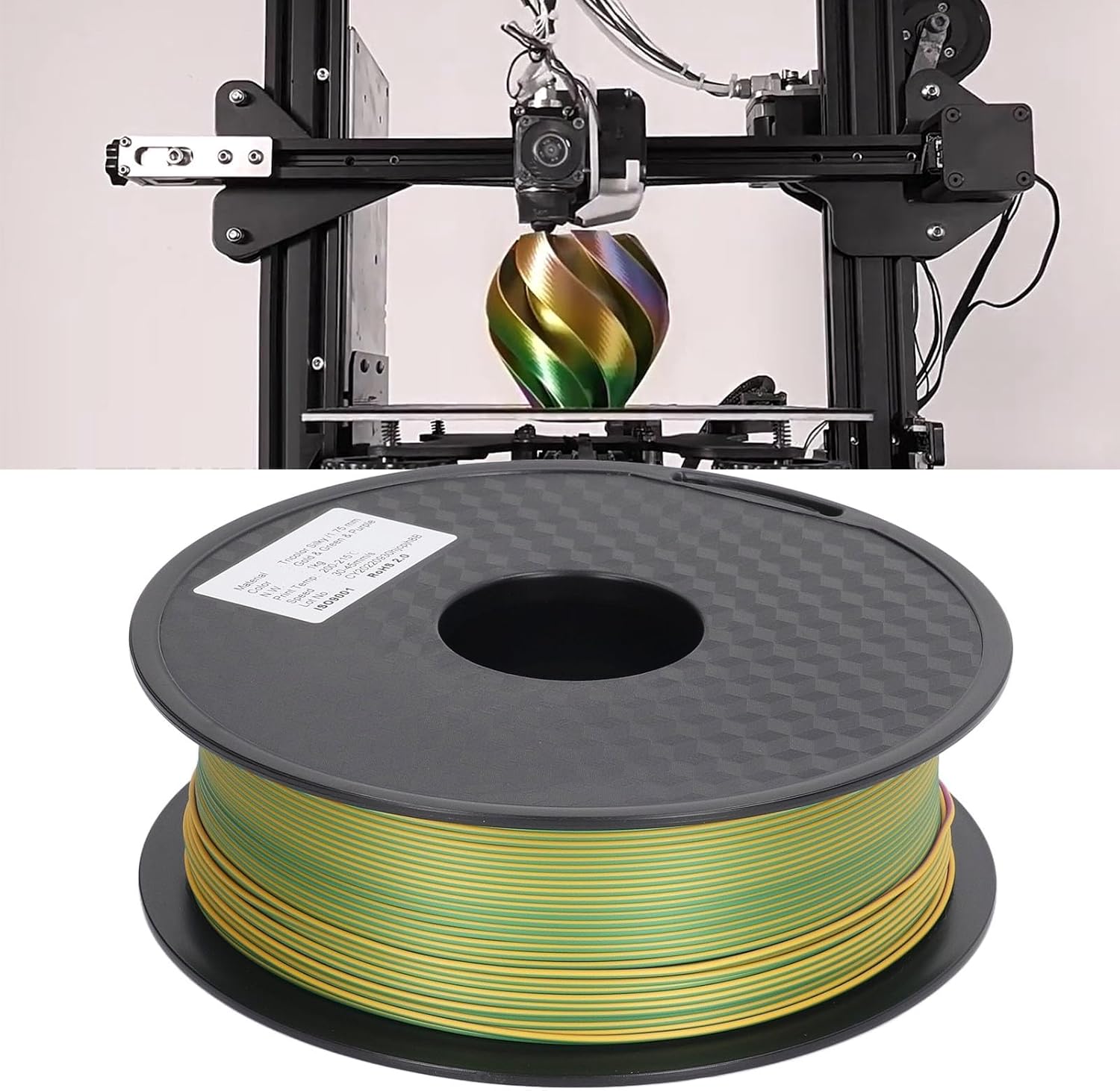 Triple Color PLA Filament: Gold, Green, Purple Silk for 3D Printing, Ensured Durability, Eco Friendly, Strong Toughness, Smooth Printing