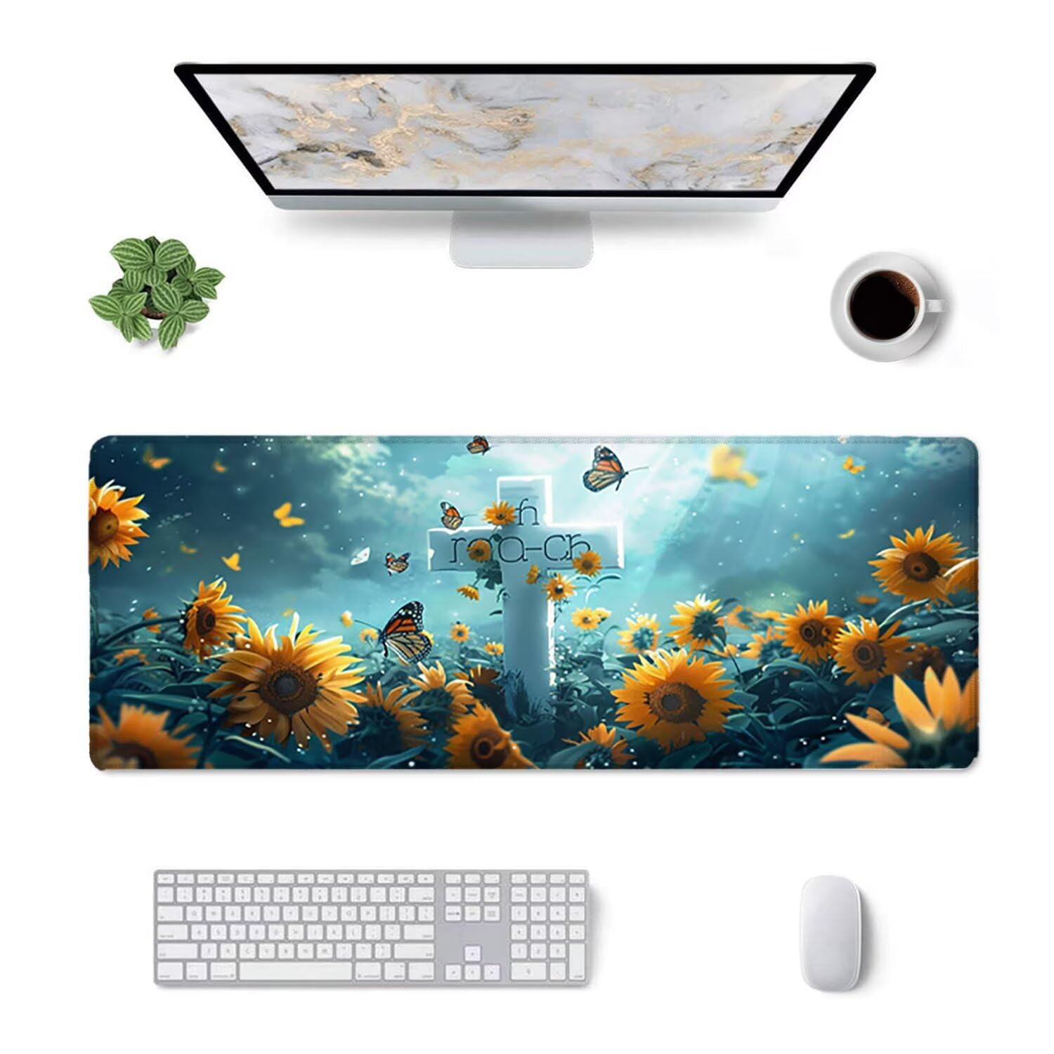Tapis de Souris Gaming XXL (1200x600mm) - Grand Tapis Bureau Antidérapant Étanche Bords Cousus Caoutchouc Naturel pour Gamer PC Portable Bureau - Précision Vitesse Confort Croix de Tournesol G-846