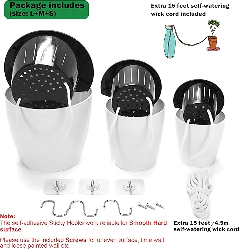 Miniatura 6 de Paquete de 3 macetas verticales de riego automático para colgar en la ventana del jardín, para interiores y exteriores, cesta de flores para cocina,