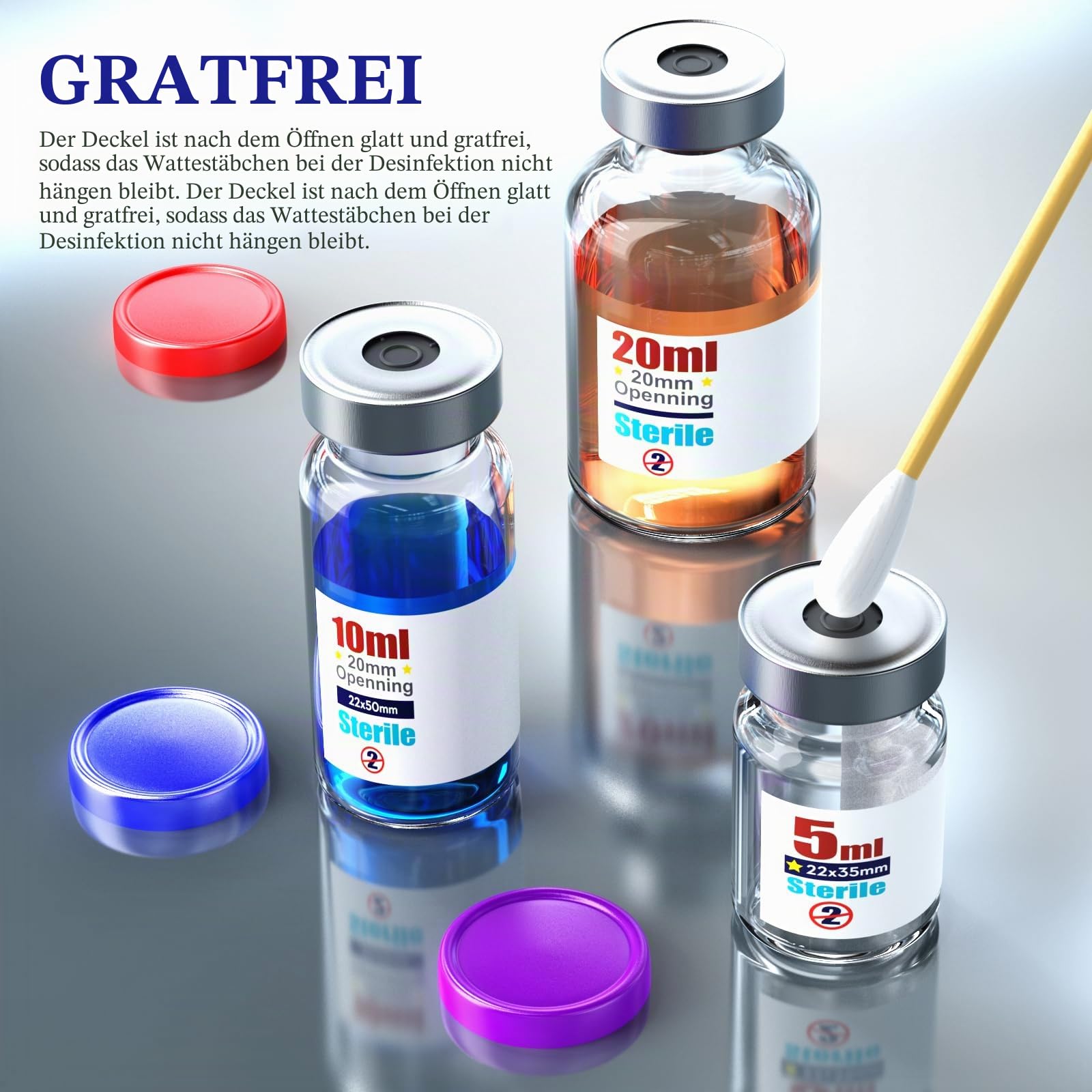 Ks-Tek Sterile leere Ampullen mit selbstheilendem Injektionsanschluss, mit abklappbarer Aluminiumkappe, sterile Verpackung (10 ml, 10 Stück)