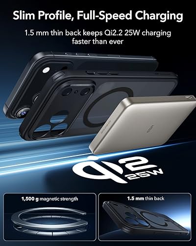 Vista 333 de ESR Funda para iPhone 15 Pro Max, compatible con MagSafe, de grado militar, negro transparente