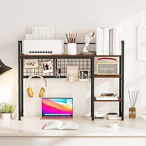 Miniatura 4 de Snughome Estante de escritorio, estante organizador de escritorio de 38.6 pulgadas, gabinete de escritorio para monitor de computadora, estante de