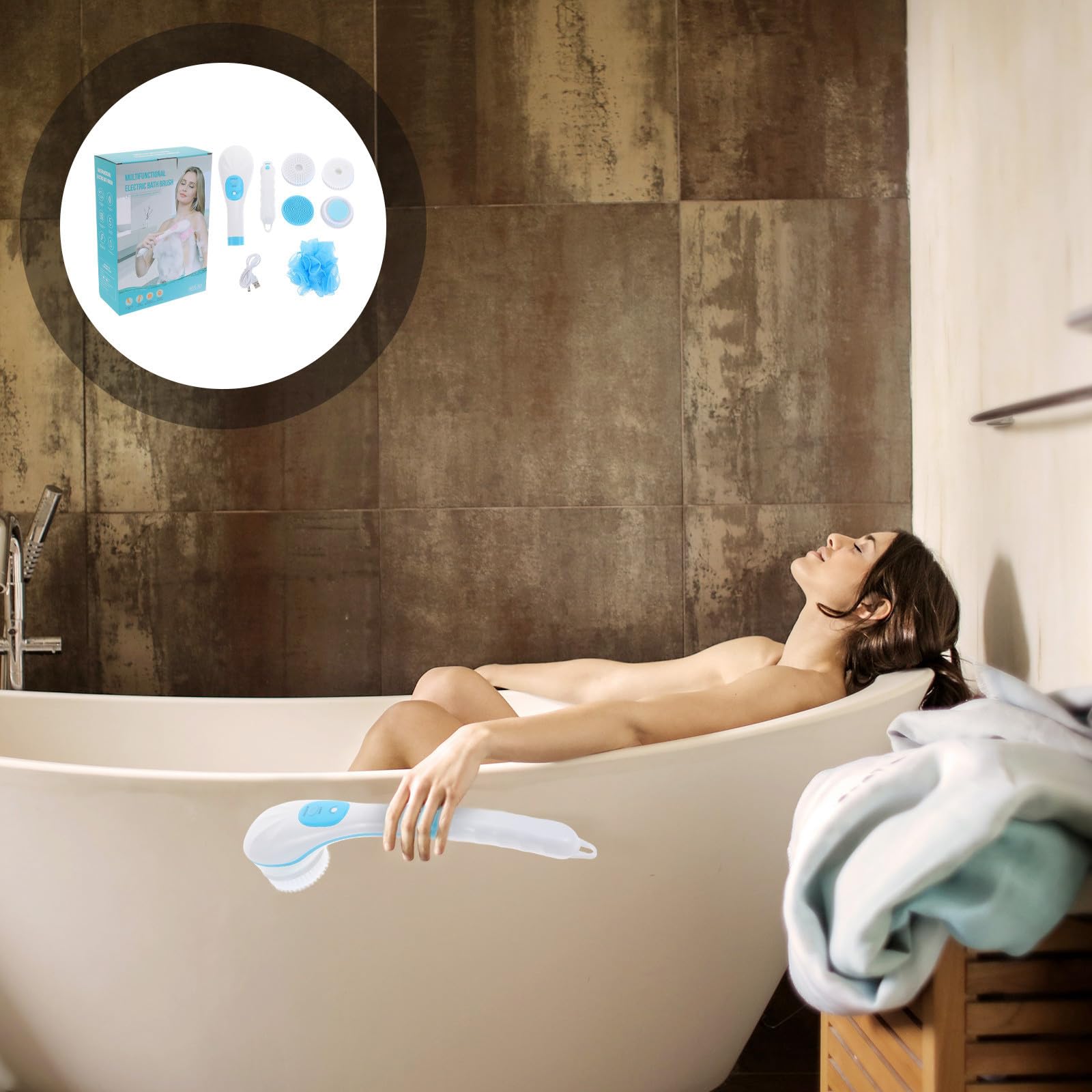 Artibetter Elektrische Abs mit Langem Badebürste Griff Rotierende aus Körperreinigungsbürste Sanfte Massage und Peeling für Beim Baden