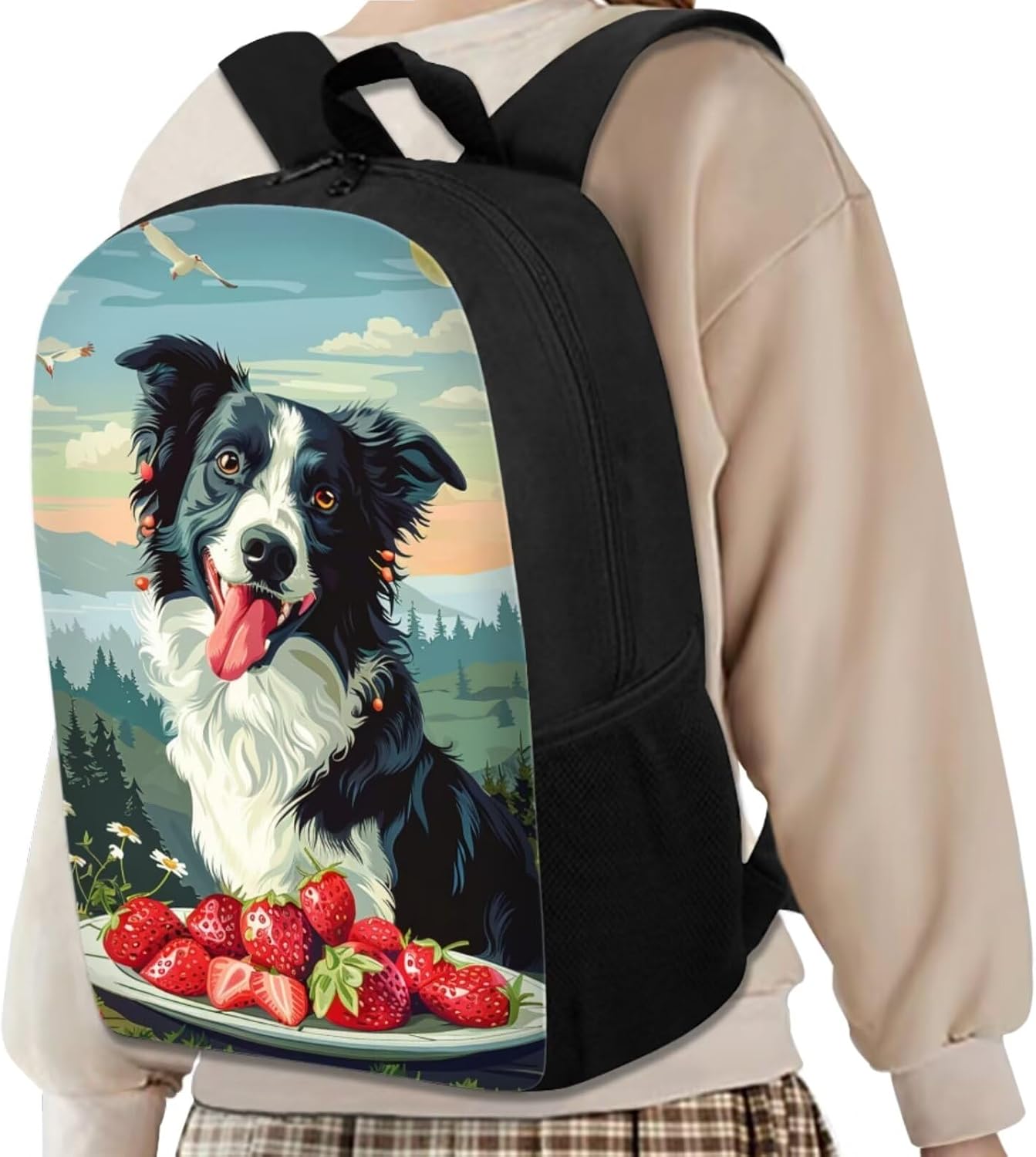 Modysero Novelty Graphic Backpack Set for School Border Collie Bookbag for Kids 17 Inch Student Backpack And Lunch Bag Set Pen Case Bundle 3 Piece