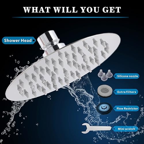 Miniatura 49 de Voolan Cabezal de ducha de lluvia, cabezal de ducha grande de alto flujo hecho de acero inoxidable de metal, cubierta de cuerpo de cascada, soporte