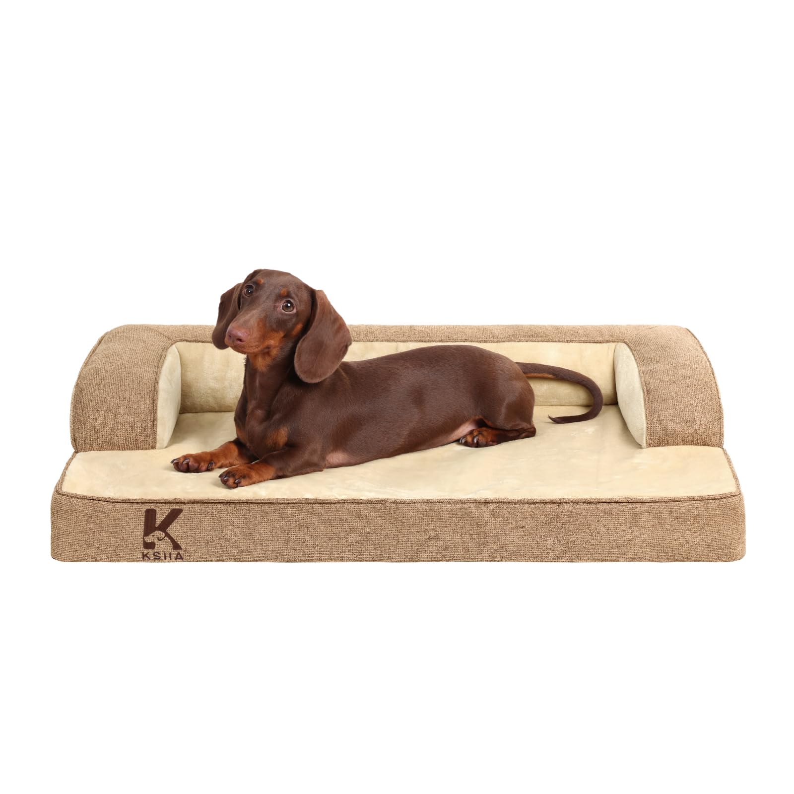 KSIIA Cuccia Cane Interno Cuscino Cane Sfoderabile e Lavabile, Ortopedica e Impermeabile con Base Antiscivolo, Con Cuscino a Forma di U, Marrone, 88x55x15cm