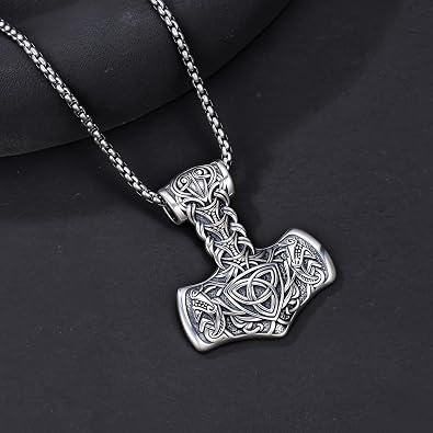 925 Sterling Silver Pendant Thor's Hammer, Stainless Steel Chain, Vintage Nordic Viking Thor's Hammer Pendant Necklace, Men's Amulet Jewelry Gift