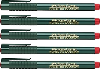 Faber-Castell 205006 Finepen 1511 - Rotulador de fibra (0,4 mm, 5 unidades), color rojo