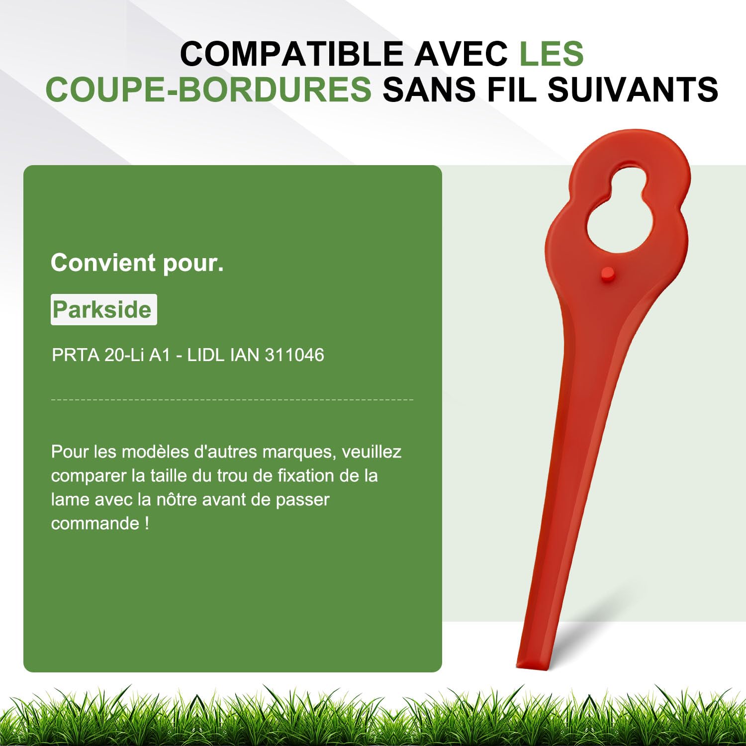 100 pièces de lames de rechange compatibles avec Parkside PRTA 20 Li A1, couteaux en plastique pour taille-haies Parkside LIDI sans fil