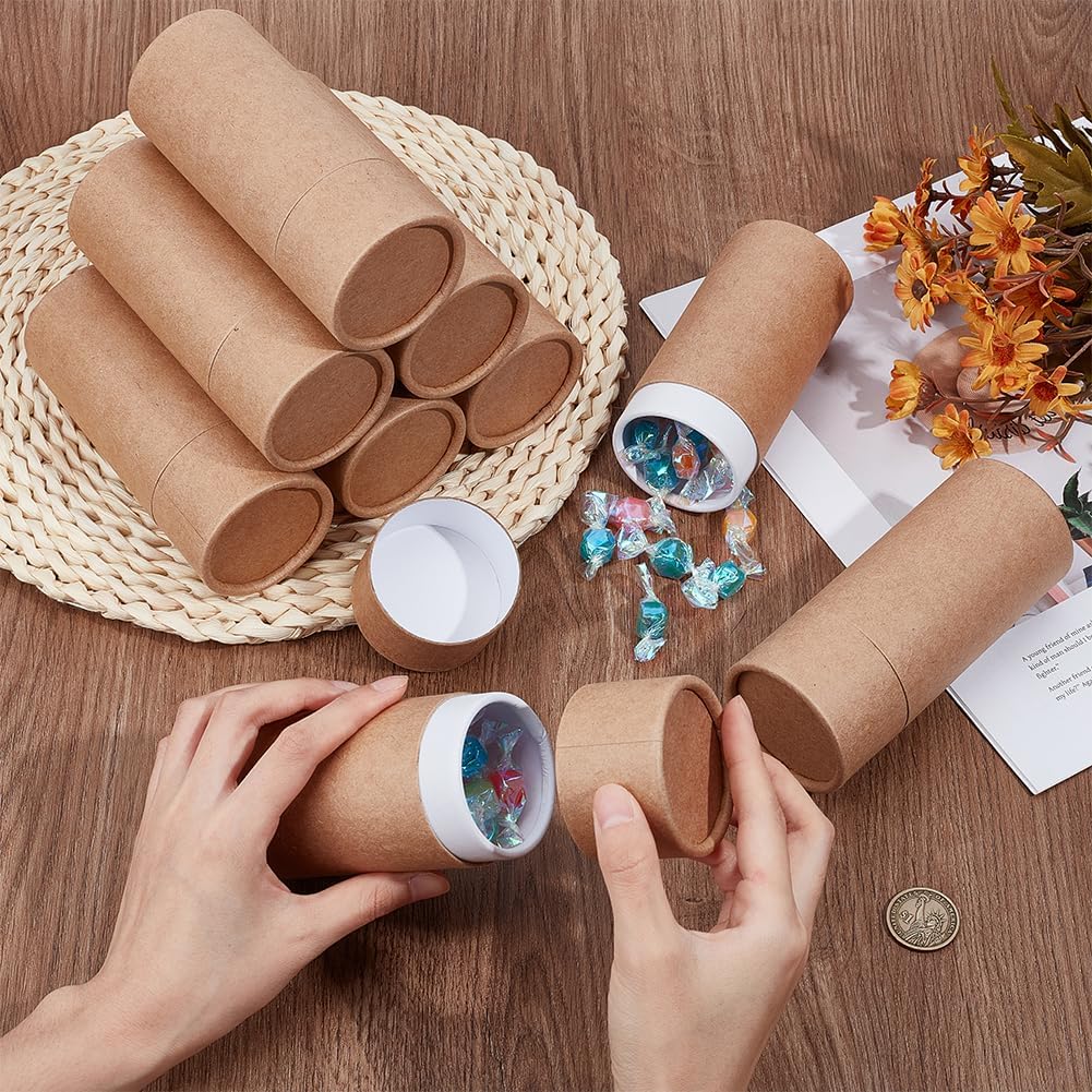 BENECREAT 20Pcs 100ml/ 3.5oz Kraft Paperboard Tubes, Round Kraft Paper Container Jars, Empty Round Cardboard Box for Pencils, Tea, Caddy, Coffee, Cosmetic, Crafts Gift Packaging