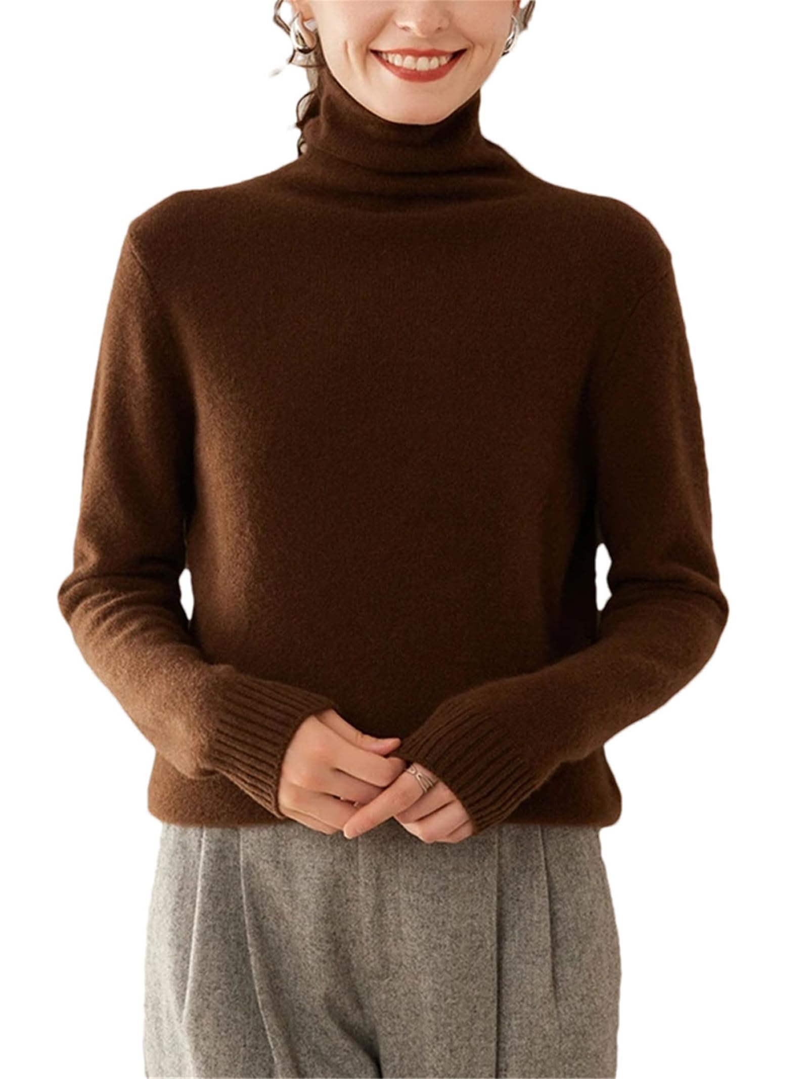 Women Classic Solid Cashmere Knitwear Top Basics Turtleneck Long Sleeve Slim Fit Clothing Pullover Sweater