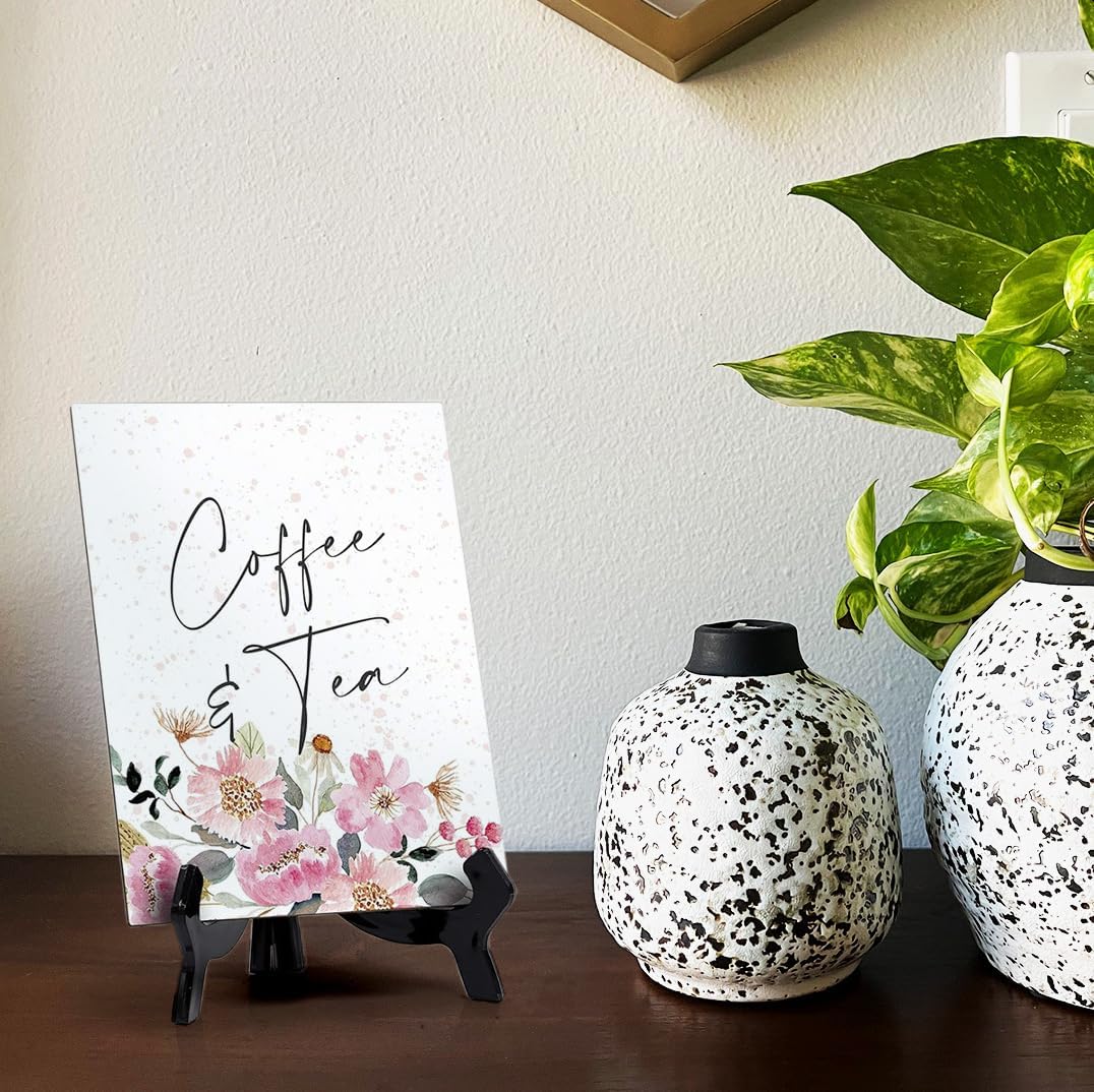 Coffee and Tea Table Sign with Easel, Floral Watercolor Design (6" x 8") image 2