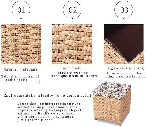 Miniatura 5 de Taburetes de almacenamiento banco de almacenamiento taburete de almacenamiento de ratánreposapiés del hogar banco cuadrado de paja para zapatos