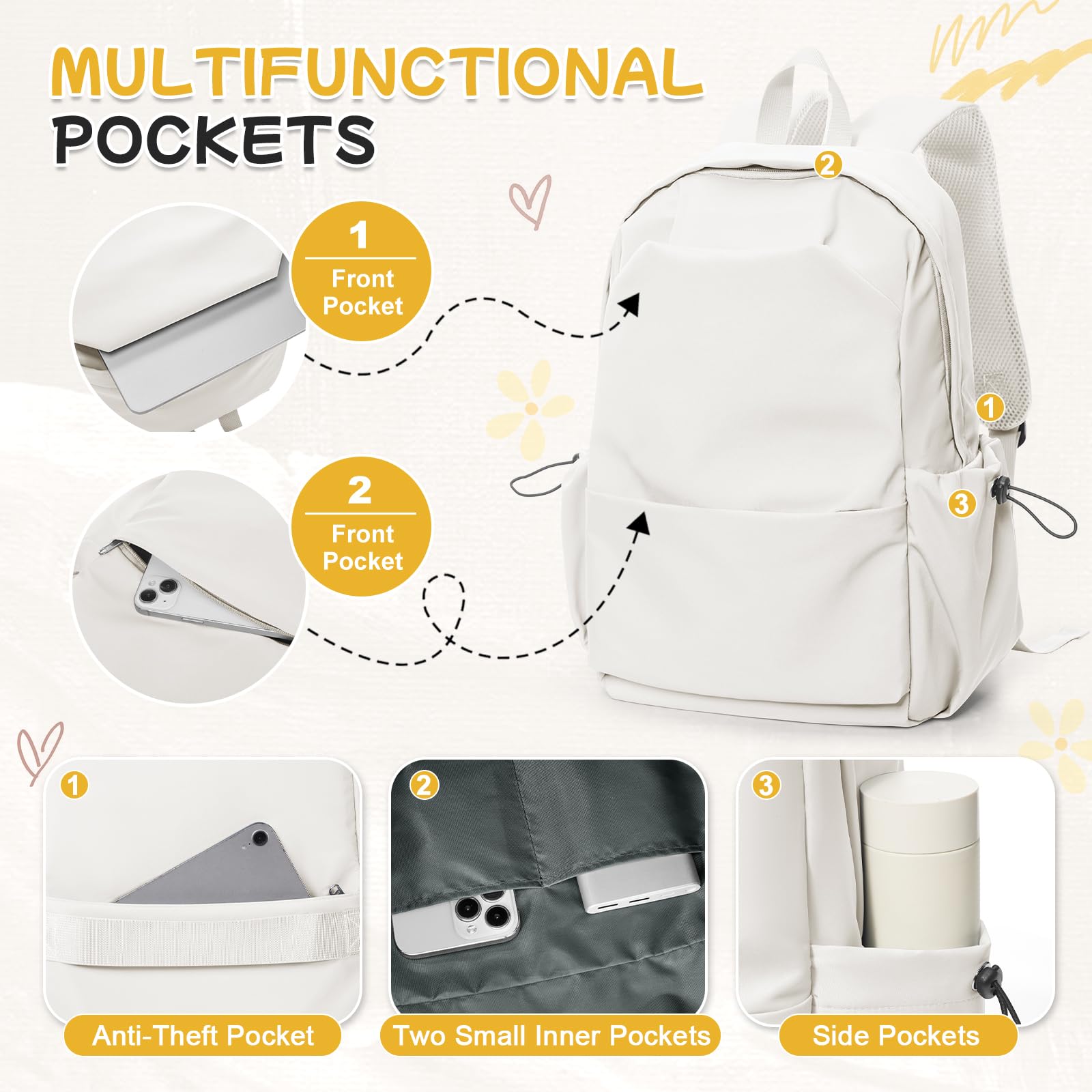 HYC00 Zaino Scuola Media Ragazza Zaino da Scuola Superiore Leggero Zaino Università College Zaino Casual Daypack Backpack Zaini Scuola Cartella Impermeabile 14 Pollici Laptop Bag Zainetto Zaini Donna