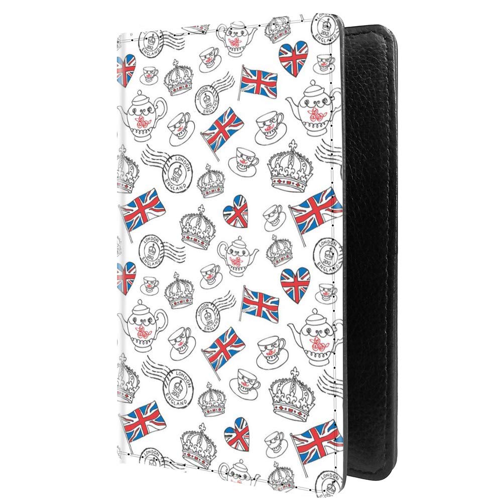 LHOTSEPU Leather Passport Holder Travel Wallet RFID Blocking Card Case Cover With Unique Pattern (UK Icons of Teapot, Stamp and Union Jack £