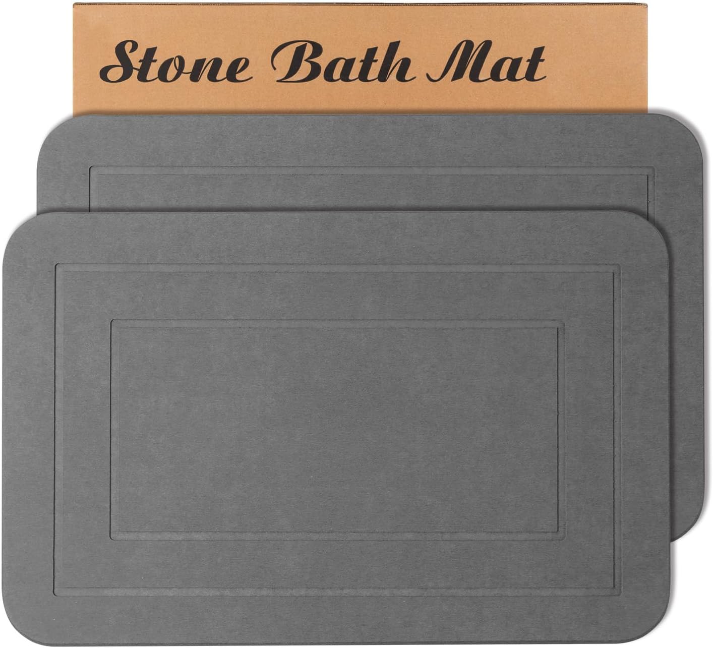 2 Pack Stone Bath Mat, Diatomaceous Earth Shower Mat, Non-Slip Super Absorbent Quick Drying Bathroom Kitchen Floor Mat (Grey, 24x15) Grey-straight Line Pattern 2