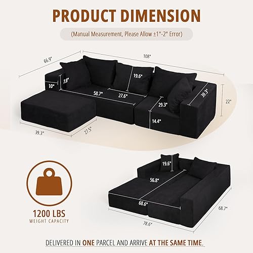 Miniatura 2 de Vamcheer Sofá modular modular con diván, moderno sofá de nube en forma de L con asiento profundo, sofás seccionales para sala de estar, dormitorio,