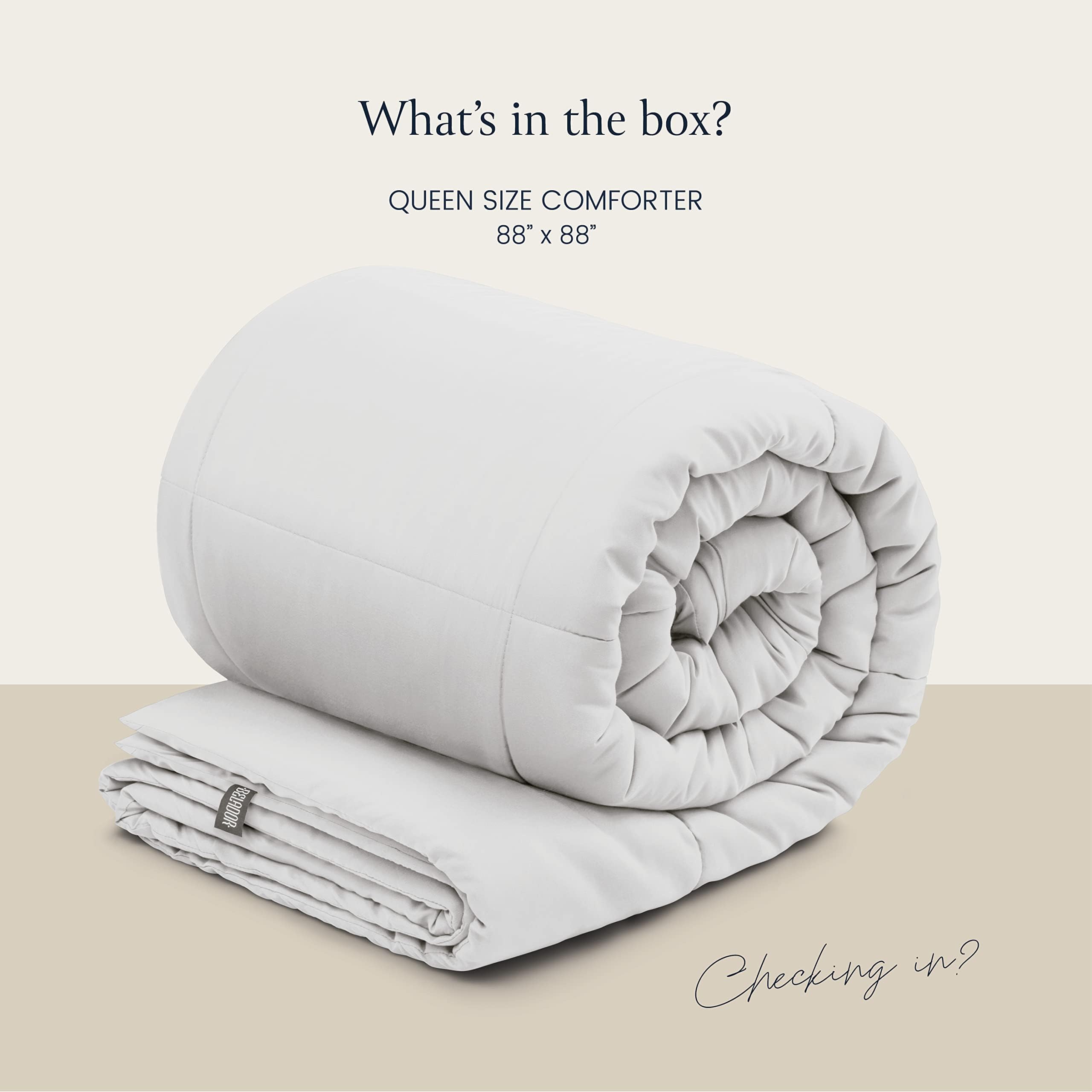 BELADOR Queen Comforter White Duvet Insert Queen Size Bed Comforter- All-Season Down Alternative Comforters, Mid-Plush Lightweight Comforter, Box Quilted Siliconized Fiberfill Oeko-Tex Hotel Comforter