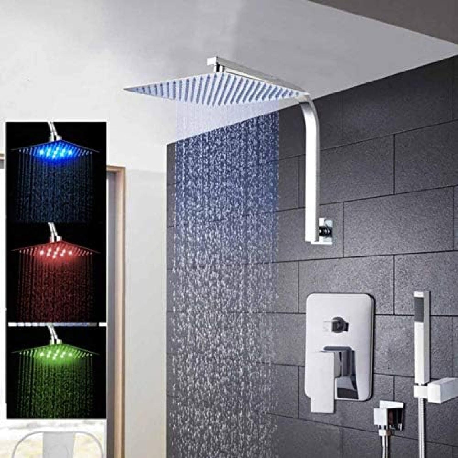 Mélangeur de pluie et robinet de bain douche encastrable chrome 16 pouces
