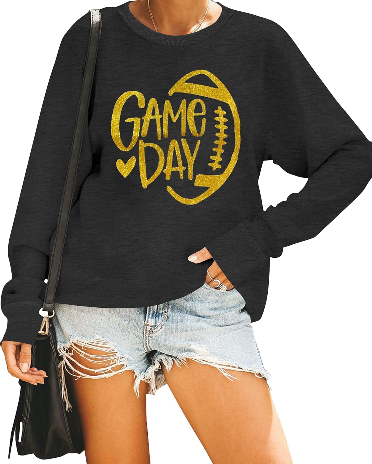 Game Day Sweatshirt Women Cute Football Graphic Pullover Shirt Football Season Long Sleeve Tops - Image 2
