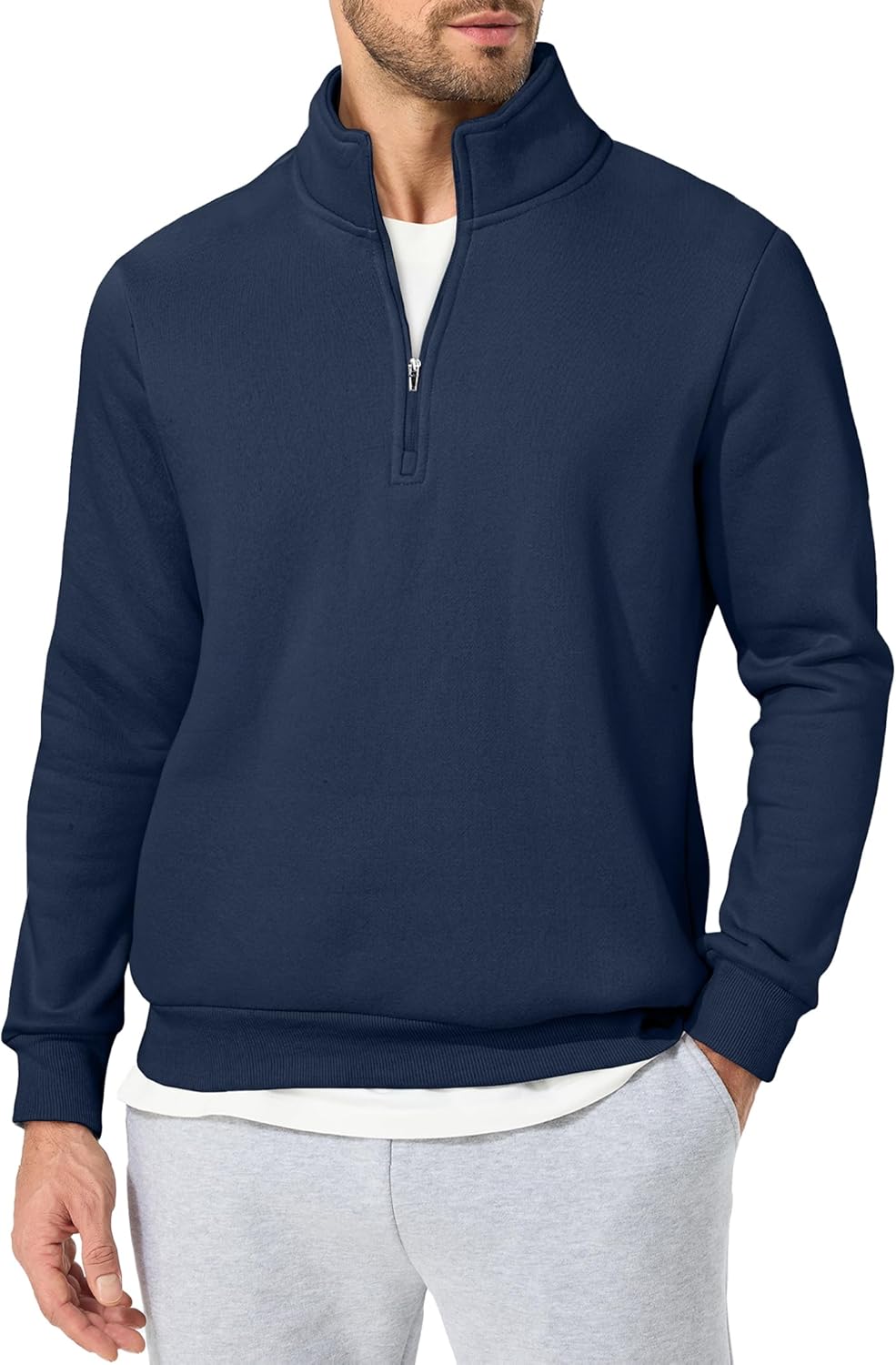 JMIERR Mens Quarter Zip Pullover Polo Sweater Mock Neck Long Sleeve Lightweight Fleece Sweatshirts