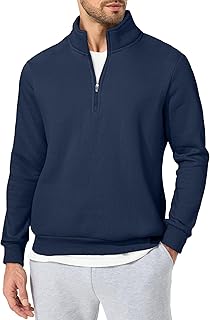 Mens Quarter Zip Pullover Polo Sweater Mock Neck Long Sleeve Lightweight Fleece Sweatshirts