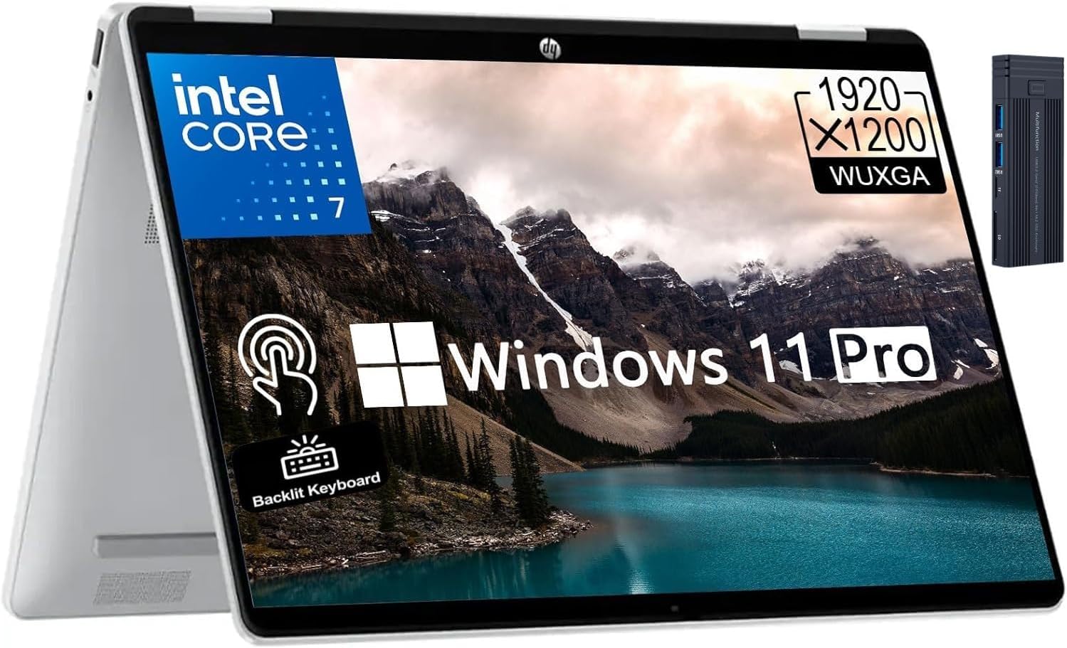 HP OmniBook 5 Flip 14" 2K Touchscreen 2-in-1 Laptop, Intel Core 7 150U Processor, 16GB RAM 512GB SSD, Webcam, Backlit Keyboard, Wi-Fi 6E, 256gb 9H Docking Station, Windows 11 Pro, Silver