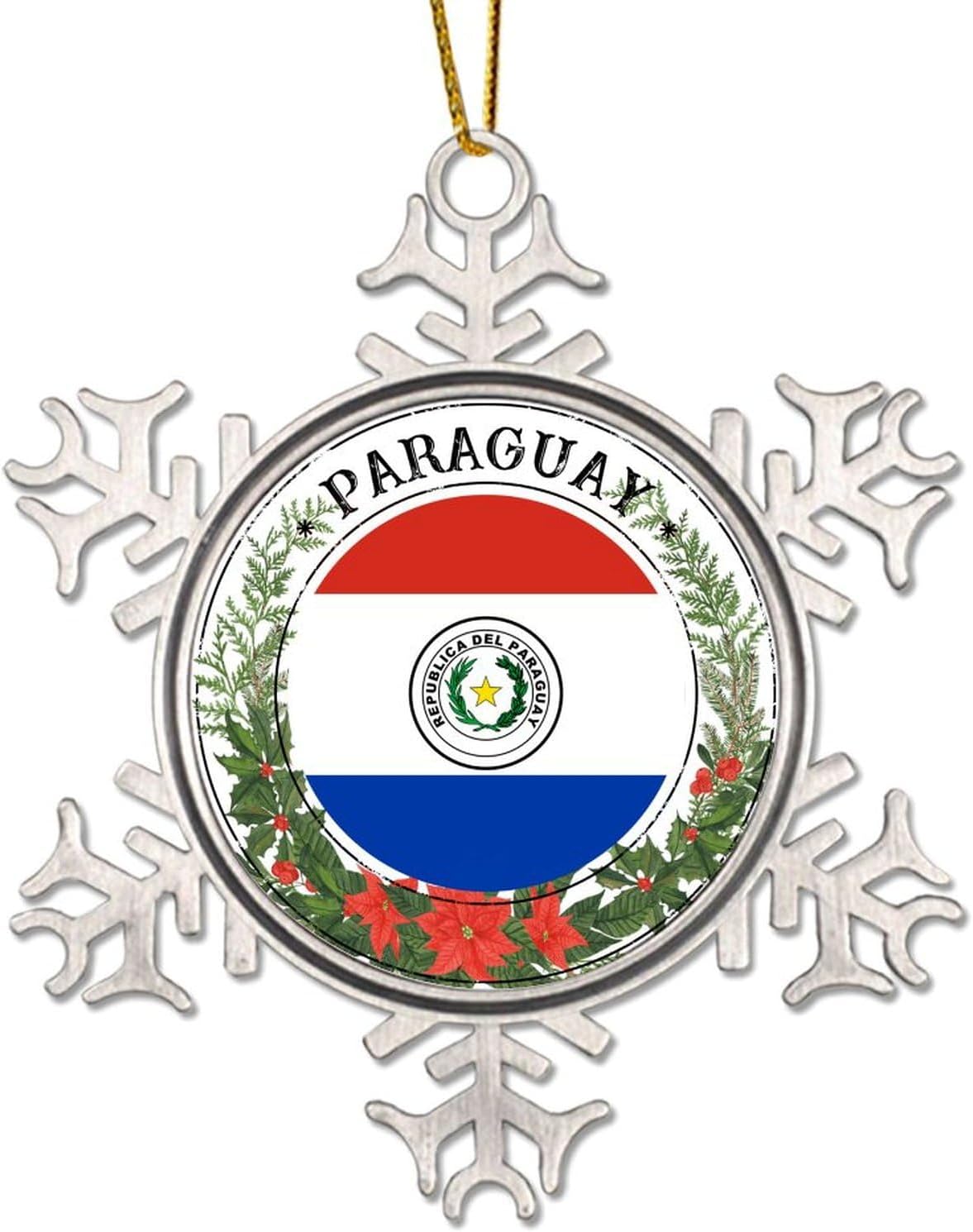 Paraguay National Flag Snowflake Ornaments Country/City Souvenir Paraguay Hanging for Xmas Trees Baby's 1st Christmas Family Friend New Home Students Teacher Travel Gifts