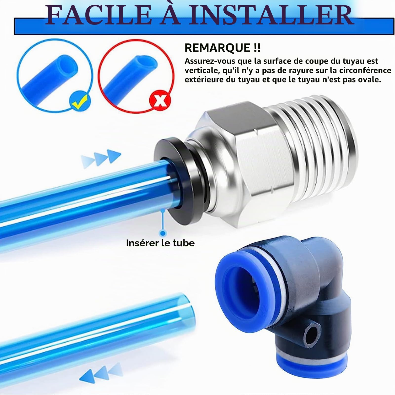 Lot de 50 raccords pneumatiques Push In - Raccord rapide pour tuyau d'air et d'eau - 1/4", 1/8", 1/2", 3/8"