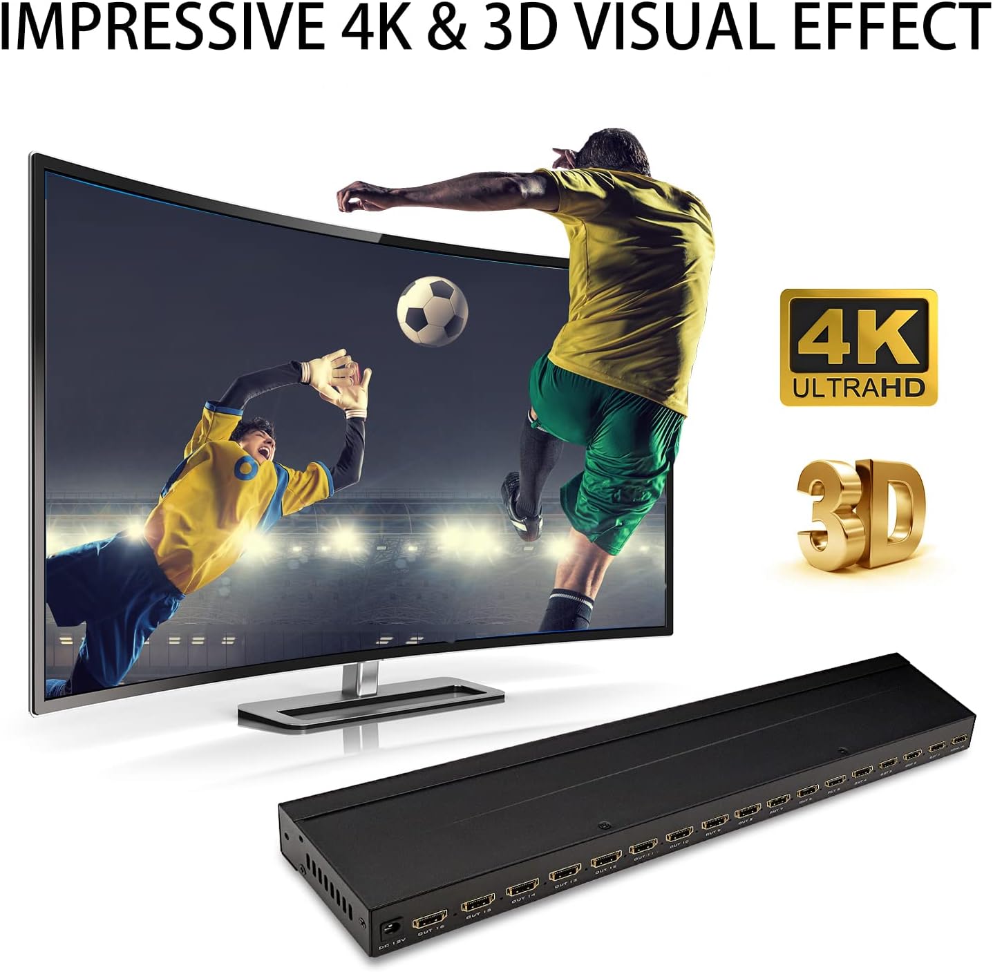 4K 1x16 HDMI Splitter 1 in 16 Out by Anlink-Ultra HD HDMI TV Splitter, 4K 60Hz, Supports 4K/8MP/5MP/1080P and 3D for Xbox PS4 PS3 Fire Stick Blue Ray Apple TV HDTV-Adapter Included