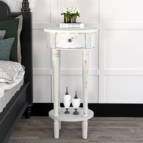 Miniatura 63 de HOMPUS Juego de 2 mesas auxiliares vintage, mesas auxiliares redondas rústicas con acabado de grano de madera, 2 piezas, mesita de noche, mesa