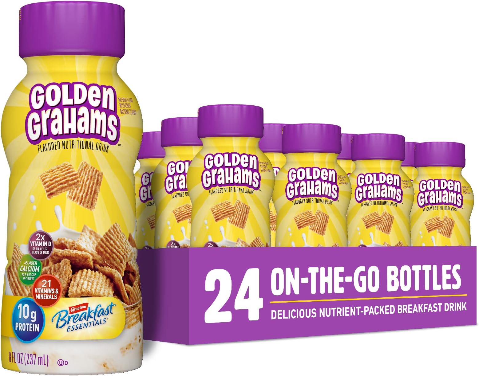 Carnation Breakfast Essentials Flavored Nutritional Drink, Golden Grahams, 8 FL OZ Bottle (Pack of 24)