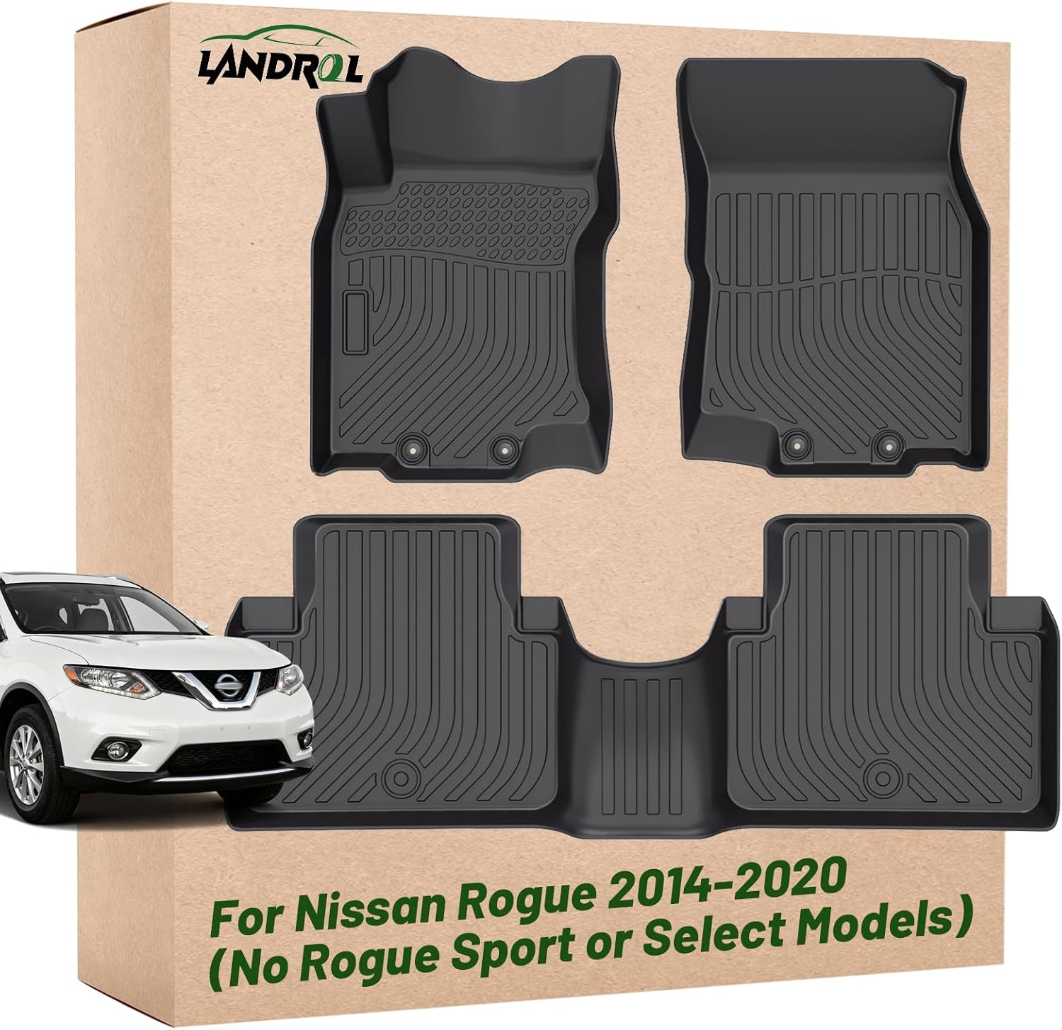 Car Floor Mats Replacement for Nissan Rogue 2014-2020 (No Rogue Sport or Select Models) Durable Odorless Front Rear Liners Coverage Custom Fit Protection Accessories Carpets