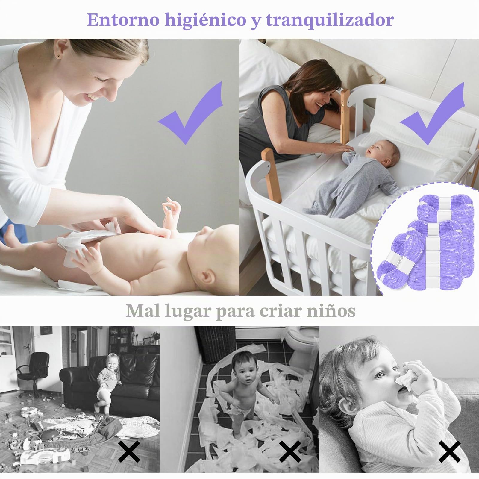 10 Recambios Contenedor de Pañales, 6,5M Recambios de Papelera Pañales Bebe 4 Capas Engrosadas, Bolsas de Contenedor Pañales Compatibles con AngelCare, Litter Locker (Compatible con Todos）