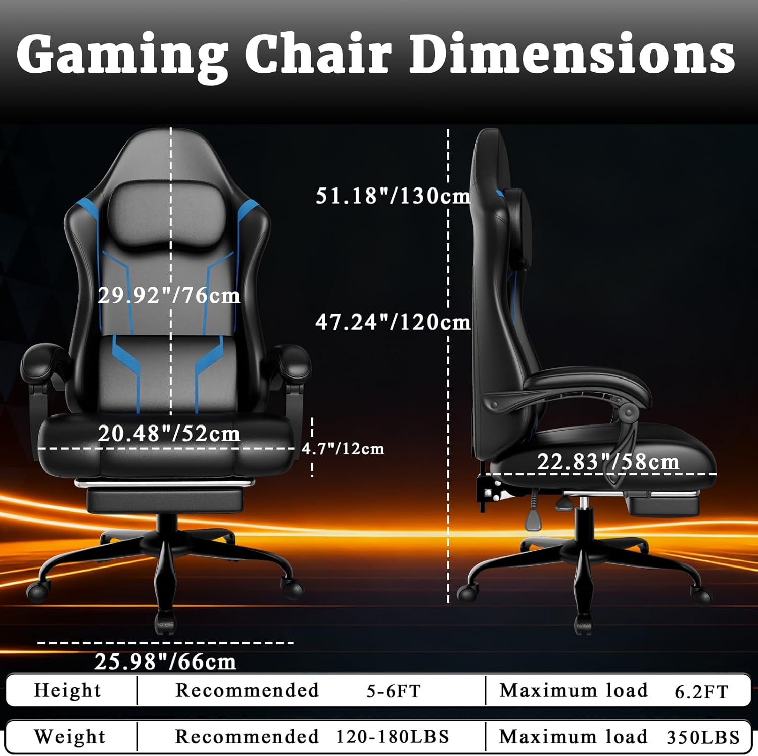 Ergonomic Gaming Chair, Video Game Chair with Pocket Spring Cushion and Footrest, Height Adjustable Computer Chair with Swivel Seat and Headrest (Faux Leather, Blue)