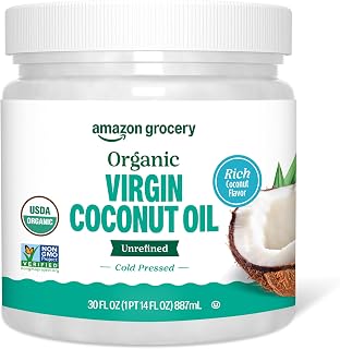 Amazon Grocery Organic Virgin Coconut Oil, 30 Fl Oz - USDA Organic, Non-GMO Verified, Rich Flavor for Cooking & Skincare