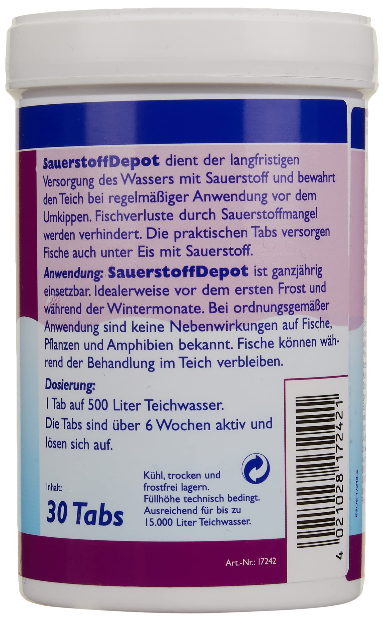 Söll 82716 Sauerstoff Depot Tabs, 30 Tabs für 15000 L - 6-Wochen-Depotwirkung - langfristige Sauerstoffquelle für Fisch und Teich, ganzjährige Sauerstoffversorgung