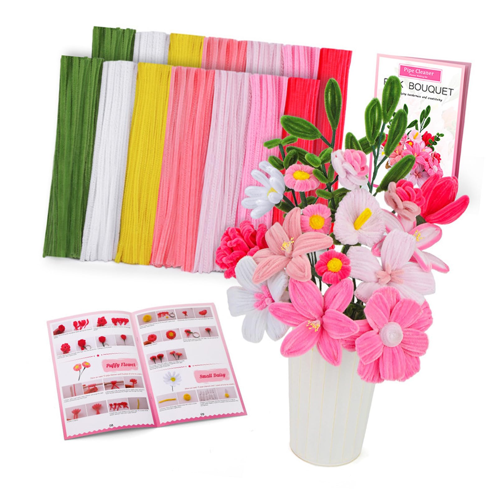 Xjdzineq 550Pcs Plush Stems Flower Craft Set with Instruction for Vase Flower Arrangements Wedding Table Centerpieces Decoration Craft Storage