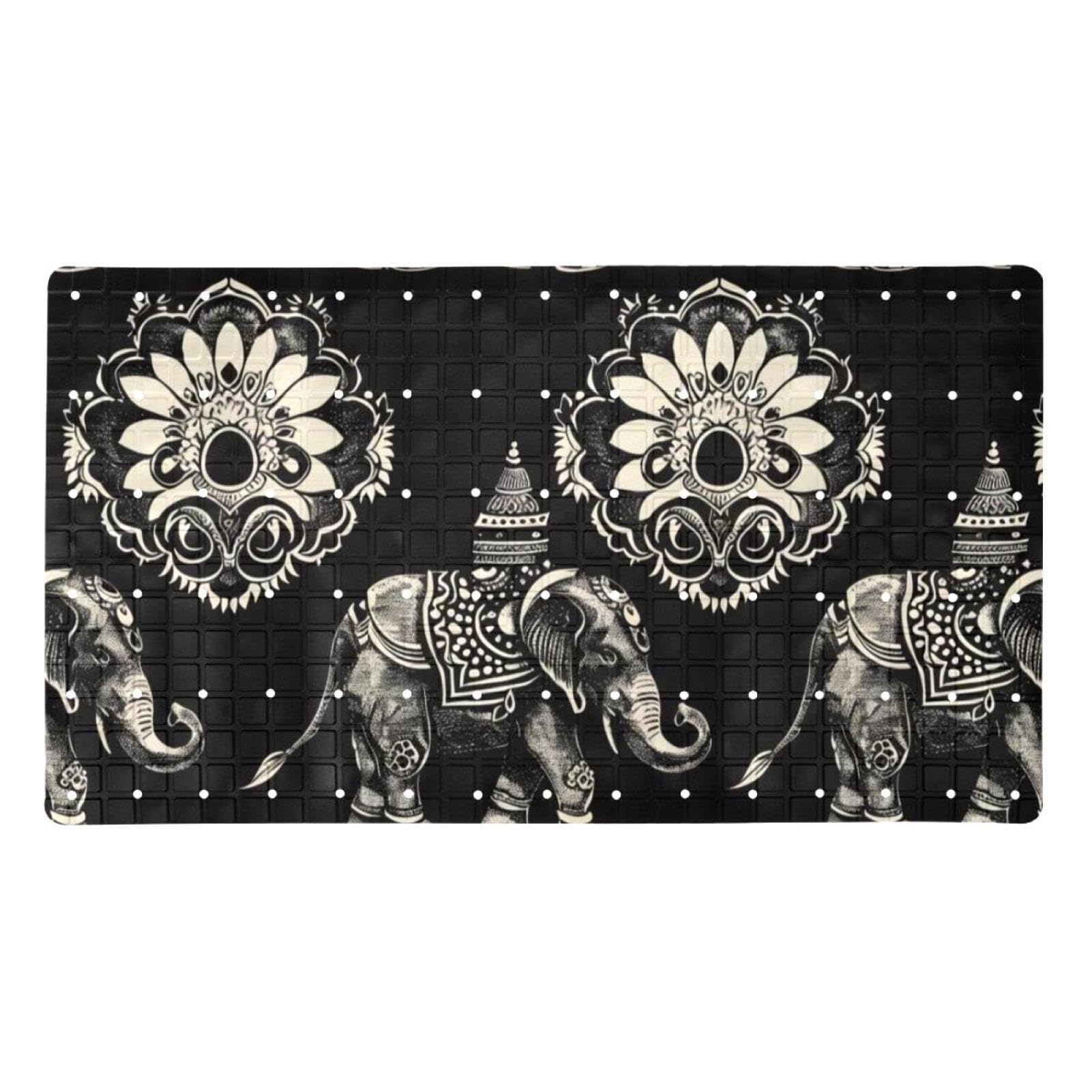 Tapis de bain antidérapant à séchage rapide éléphant indien avec ventouses