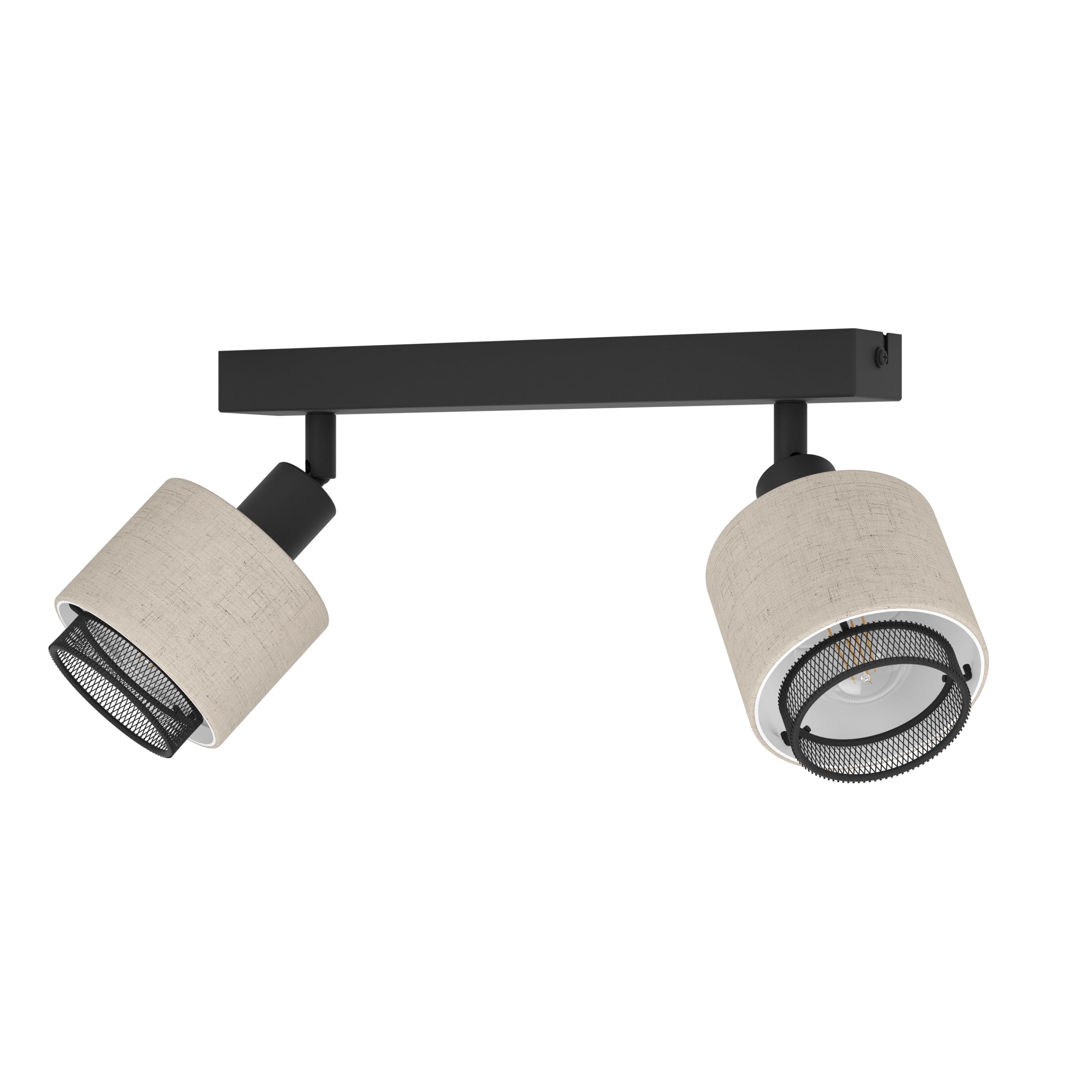 Eglo Ceiling Light Fitting Rosley, 2 Spots Ceiling lamp, Spotlight bar Made of Textile in Natural and Black Metal - Image 2